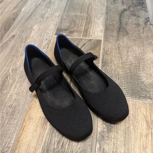 Rothy's Black Knit Mary Jane Flats with Blue Trim
